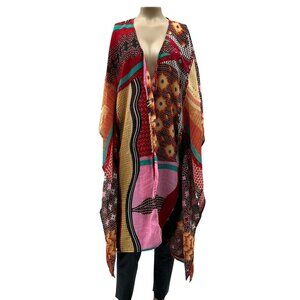 Patrons Of Peace Open Front Bohemian Kimono Long Cardigan Multicolor Women XS/S